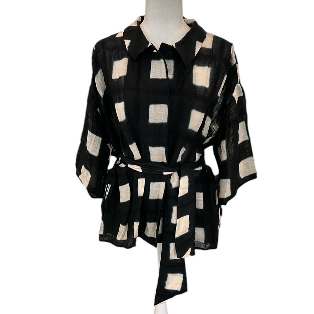 Issey Miyake Black and White Checkered Top